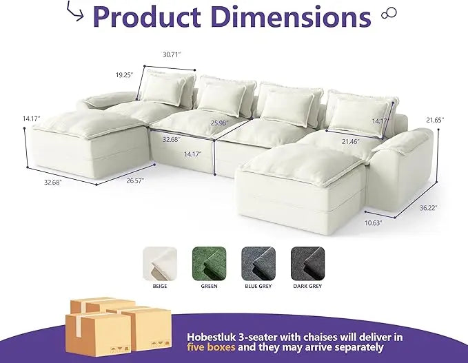 HUANZHUANG Cloud Modular Sectional Sofa With Ottomans