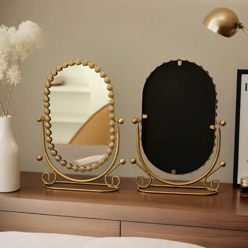 Retro European Desktop Vanity Mirror High Definition Rotating Frame