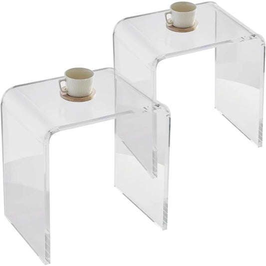 Acrylic U Shaped Side Tables With Waterfall Edges Set