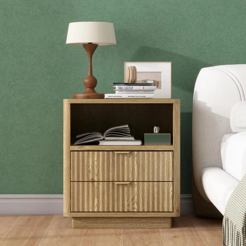 ANGDUO Fluted Nightstands Set Of 2 Wooden Bedside Tables
