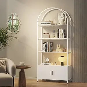TANGXU Arched Bookshelf With Doors Metal Frame Shelving
