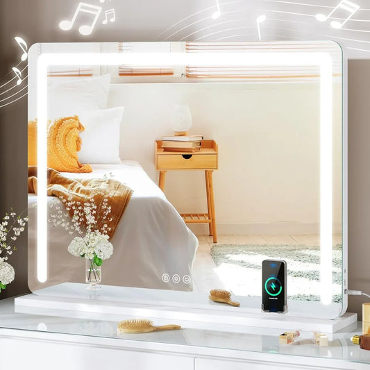 HUANHUI LED Vanity Mirror With Lights Bluetooth Speaker USB
