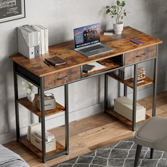 JHK Double Deck Office Desk With Fabric Storage Drawers