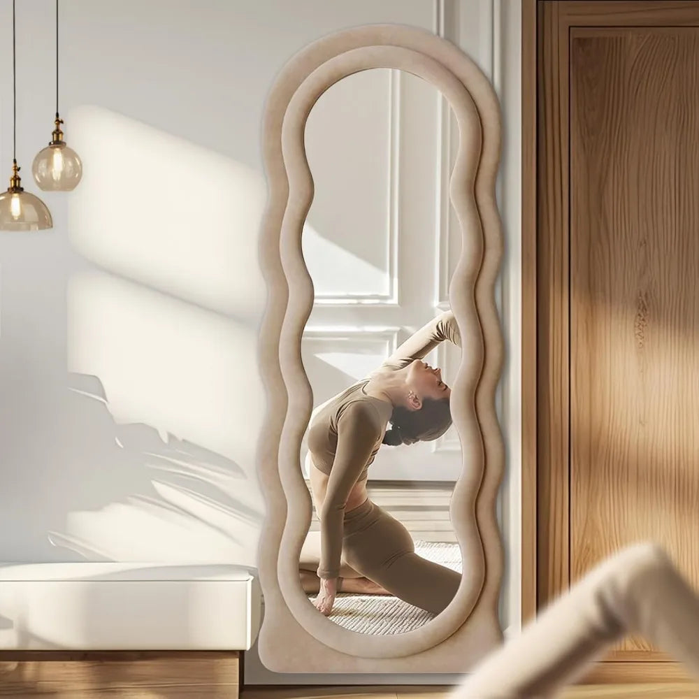 Guangbai Arched Wavy Full Body Mirror Flannel Frame
