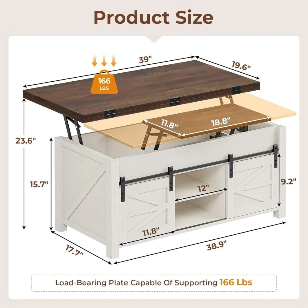 Preferred Lift Top Farmhouse Coffee Table With Adjustable Shelves