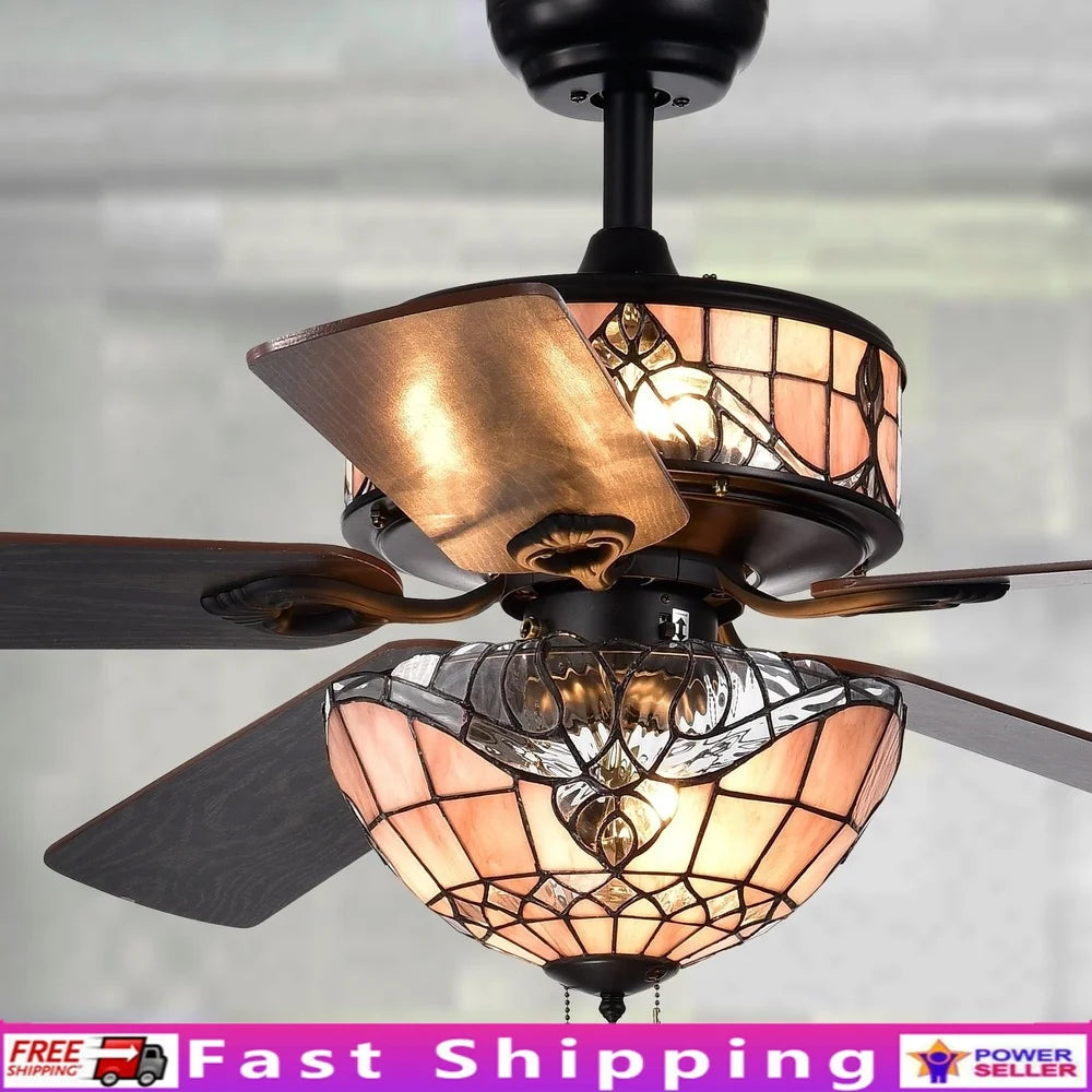 XMSJ Baroque Ceiling Fan Six Light Reversible Motor Pull Chain