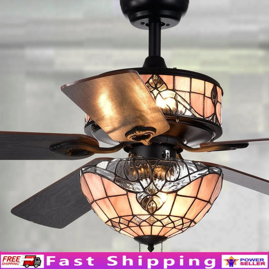 XMSJ Baroque Ceiling Fan Six Light Reversible Motor Pull Chain