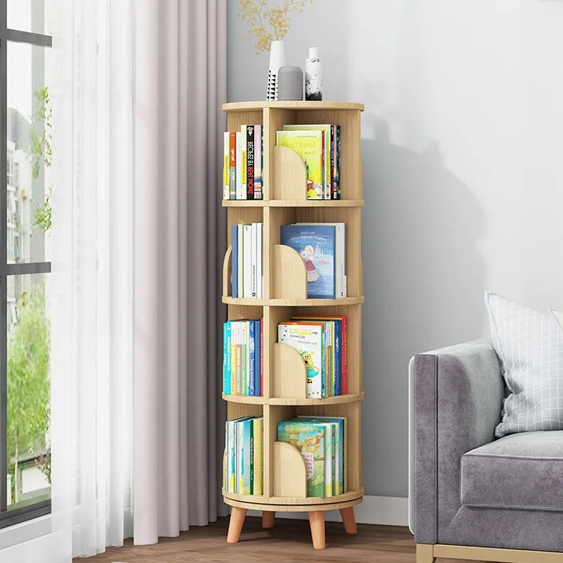 Finishes Rotatable Wooden Bookcase 1 To 6 Tiers Floor Stand