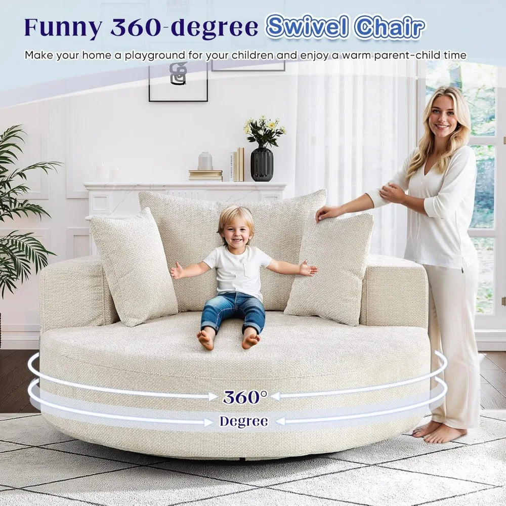 Oversized Round Swivel Chaise Longue Indoor Upholstered Chenille Deep Seat