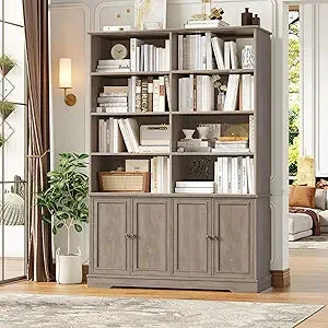 MKDK Tall Six Tier Bookshelf With Doors And Storage