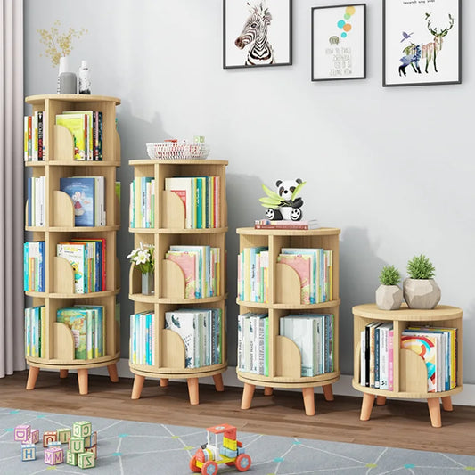 Finishes Rotatable Wooden Bookcase 1 To 6 Tiers Floor Stand