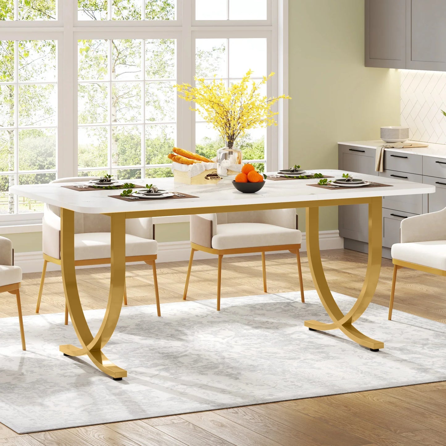 Tribesigns Modern Dining Table With Faux Marble Top