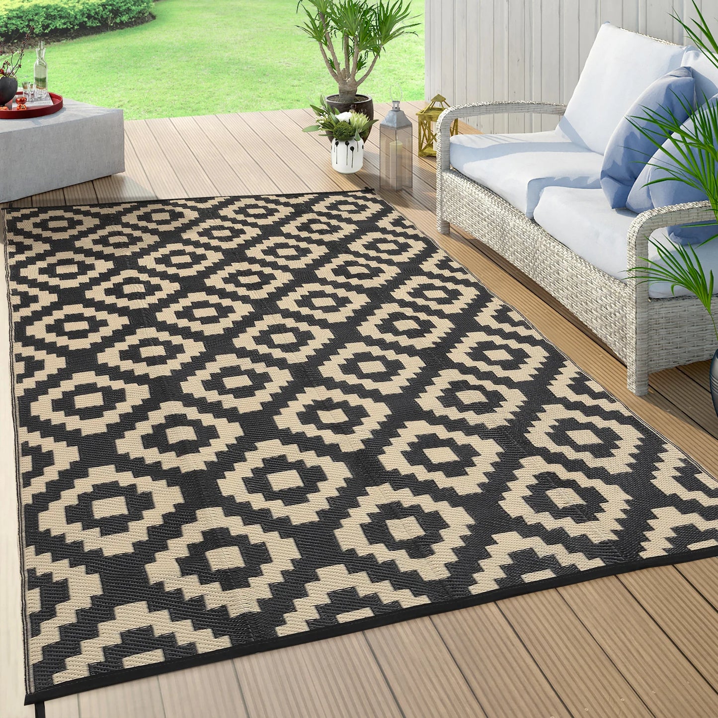 StudysetCN Outdoor Geometric Reversible Polypropylene Rug Waterproof Mat