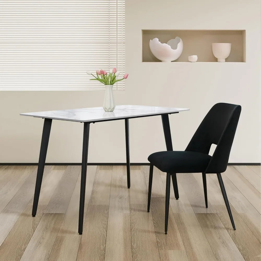Modern Dining Table With Sintered Stone And Black Metal Legs