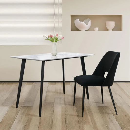 Modern Dining Table With Sintered Stone And Black Metal Legs