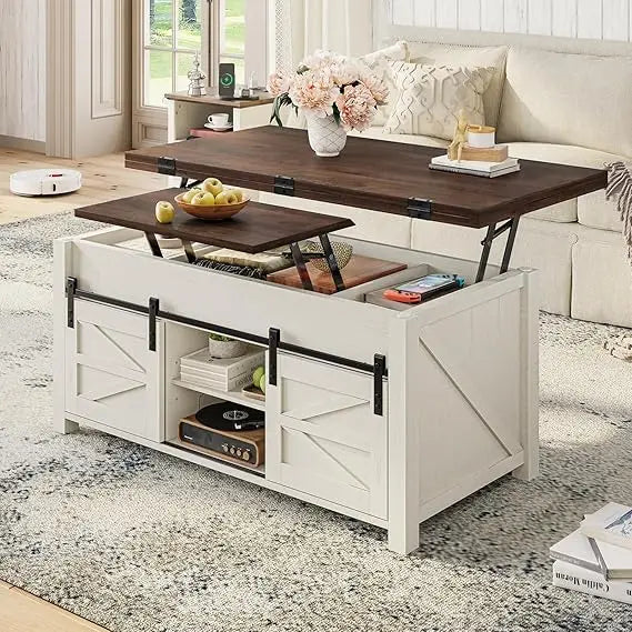 Preferred Lift Top Farmhouse Coffee Table With Adjustable Shelves