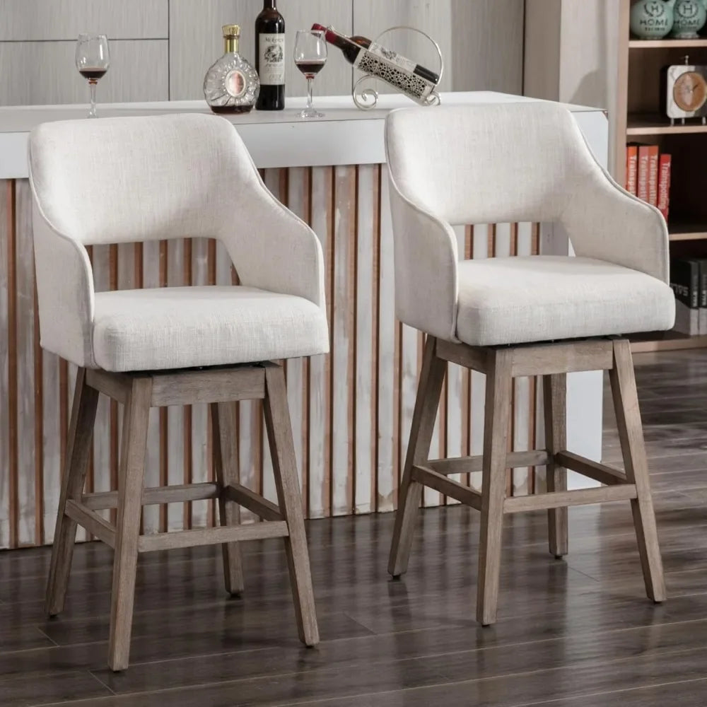 Guangbai Linen Upholstered Swivel Bar Stools Set of 2
