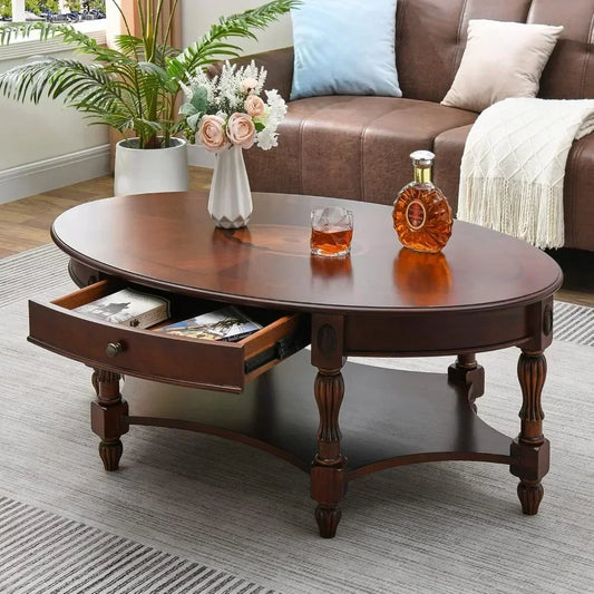General Use Solid Wood Coffee Table With Drawer And Shelf