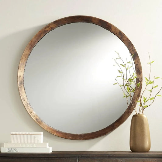 Tortin Round Vanity Wall Mirror Rustic Hammered Metal Frame