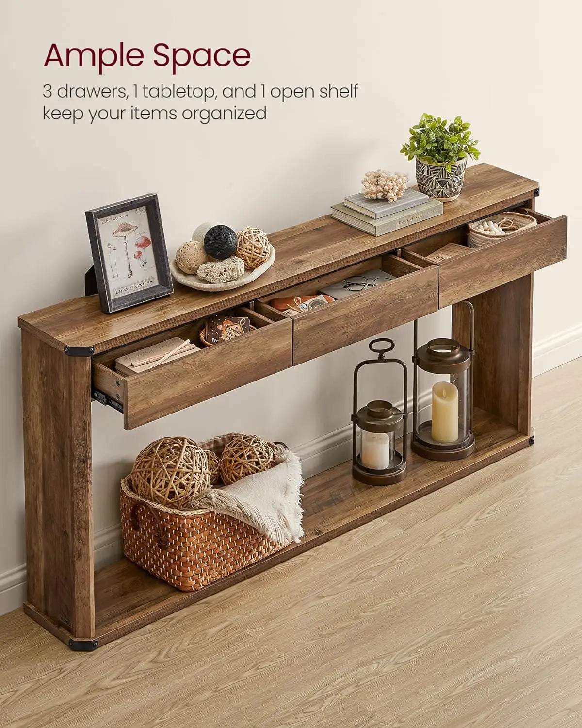 XMSJ Console Table With 3 Drawers And Bottom Shelf Unit