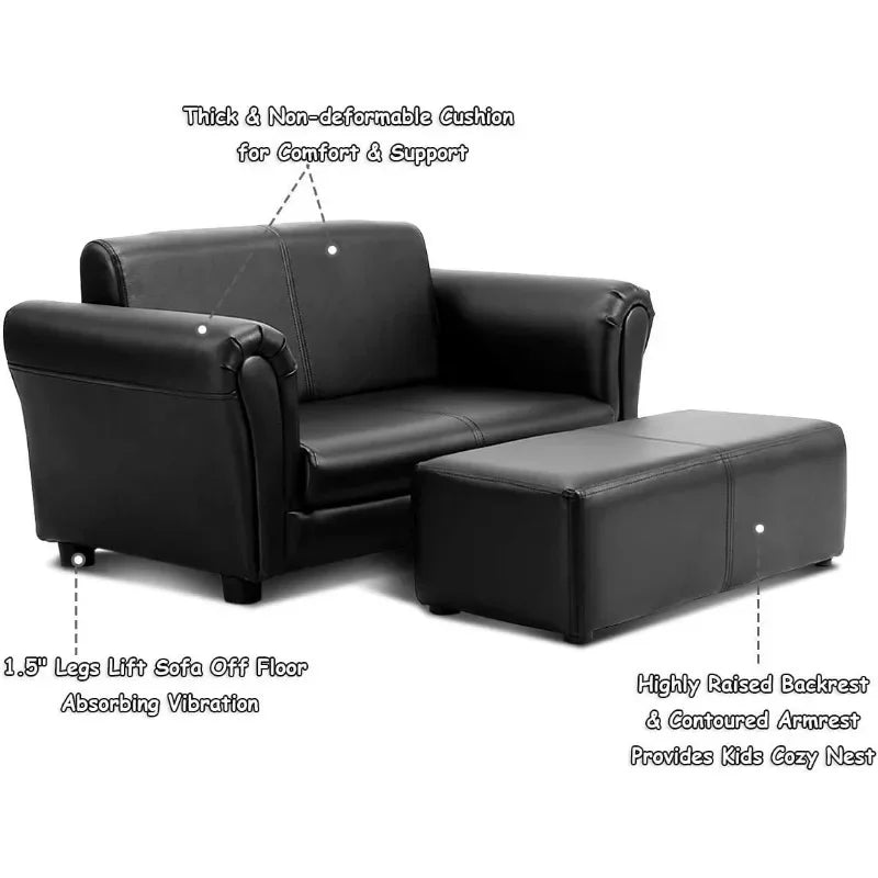 Kids 2 In 1 Double Seat Sofa With Footstool Armrests