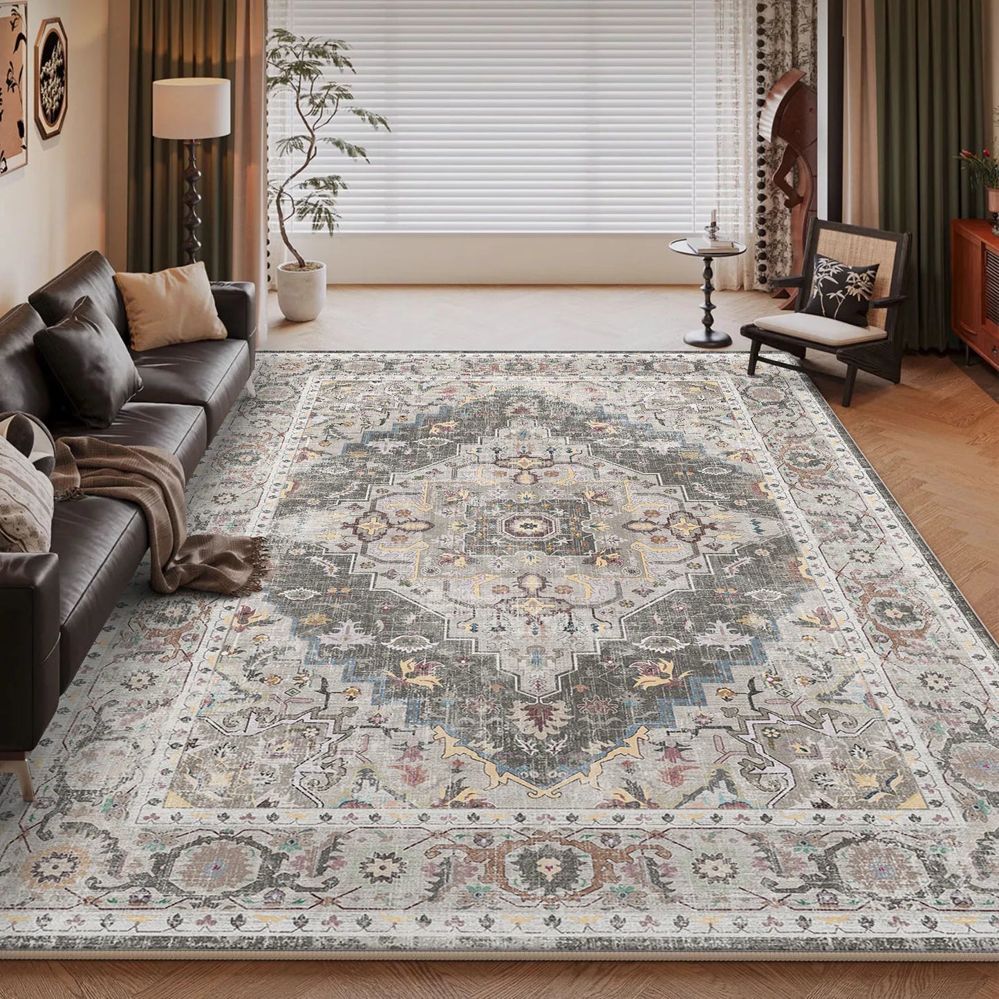 NONEDesign Vintage Persian Style Living Room Machine Washable Rug