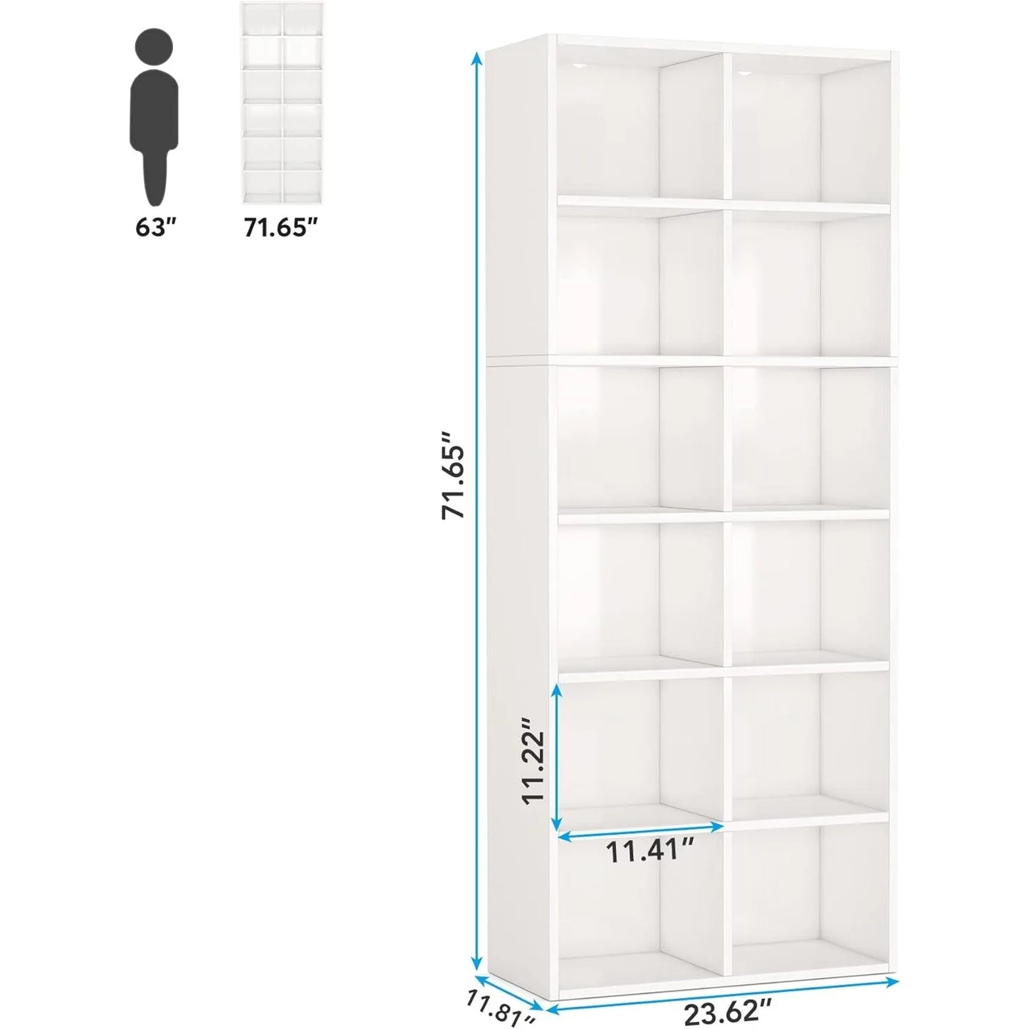 Little Tree Modern Narrow Bookcase 12 Cube Storage Unit
