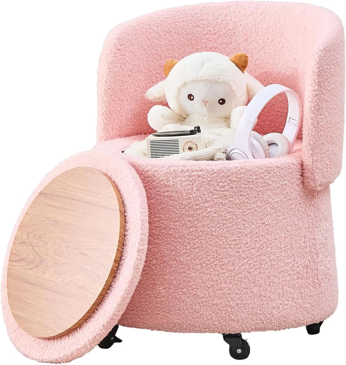 Angduo Velvet Storage Ottoman Vanity Stool With Wheels