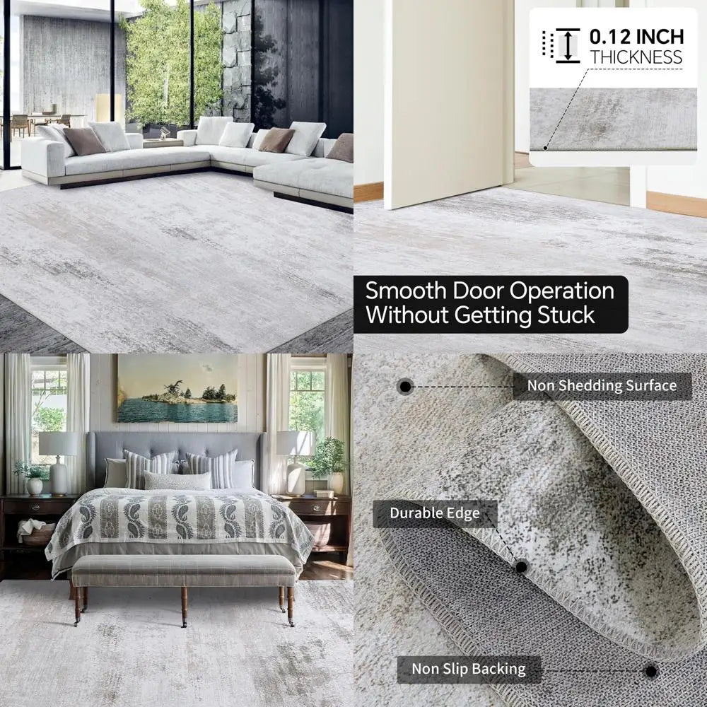 Boho Style Wool Area Rug with Non Slip Backing