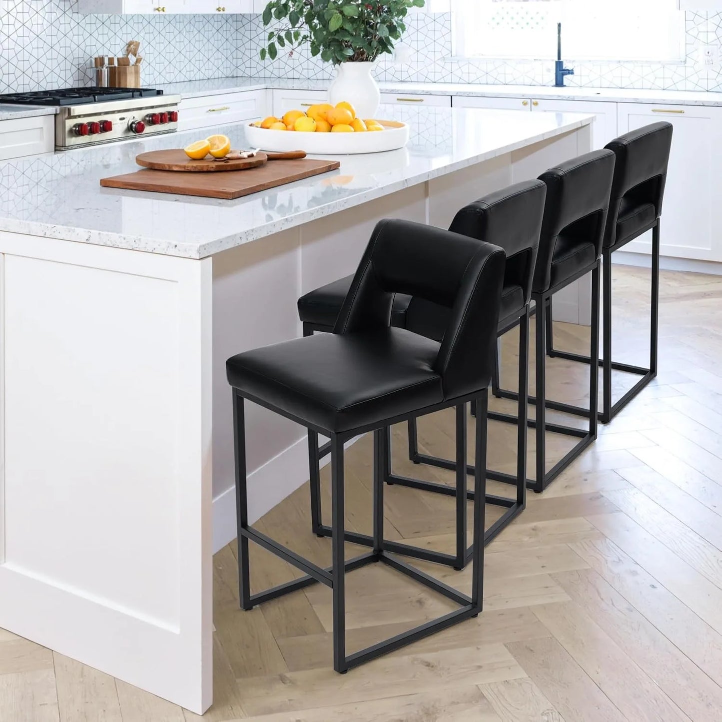 HUANZHUANG Modern Bar Stools Set of 4 with Padded Backs