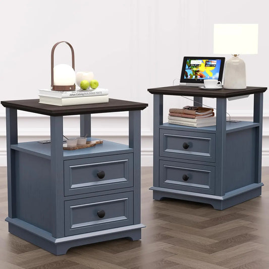 HUANZHUANG End Tables Set 2 With Drawers And Fast Charge