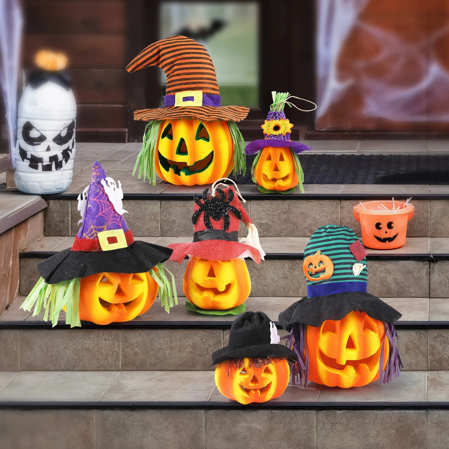 Halloween 6 Pack LED Jack O Lantern Pumpkin Lamp Set