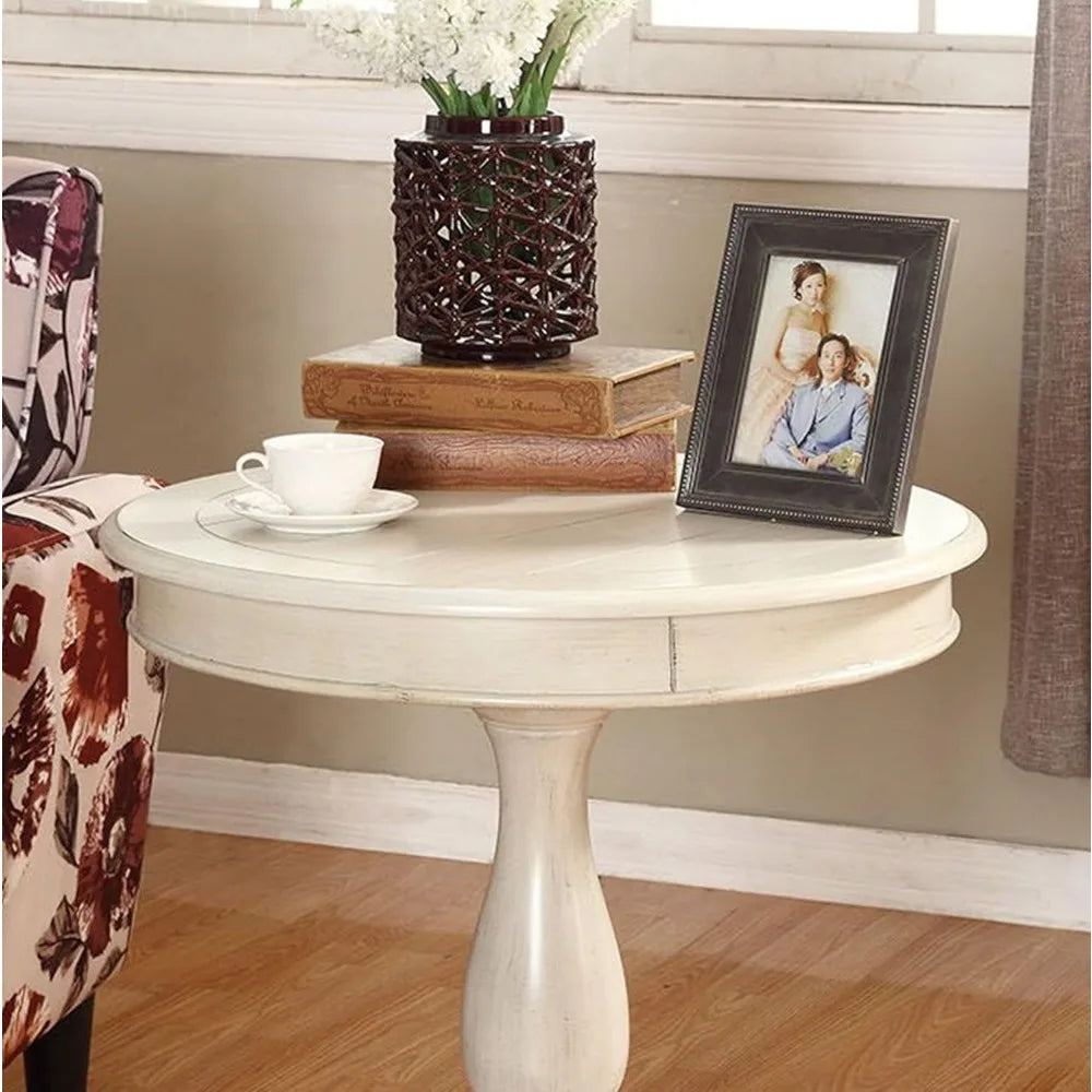 Round Wood Pedestal Side Table With Classic Design