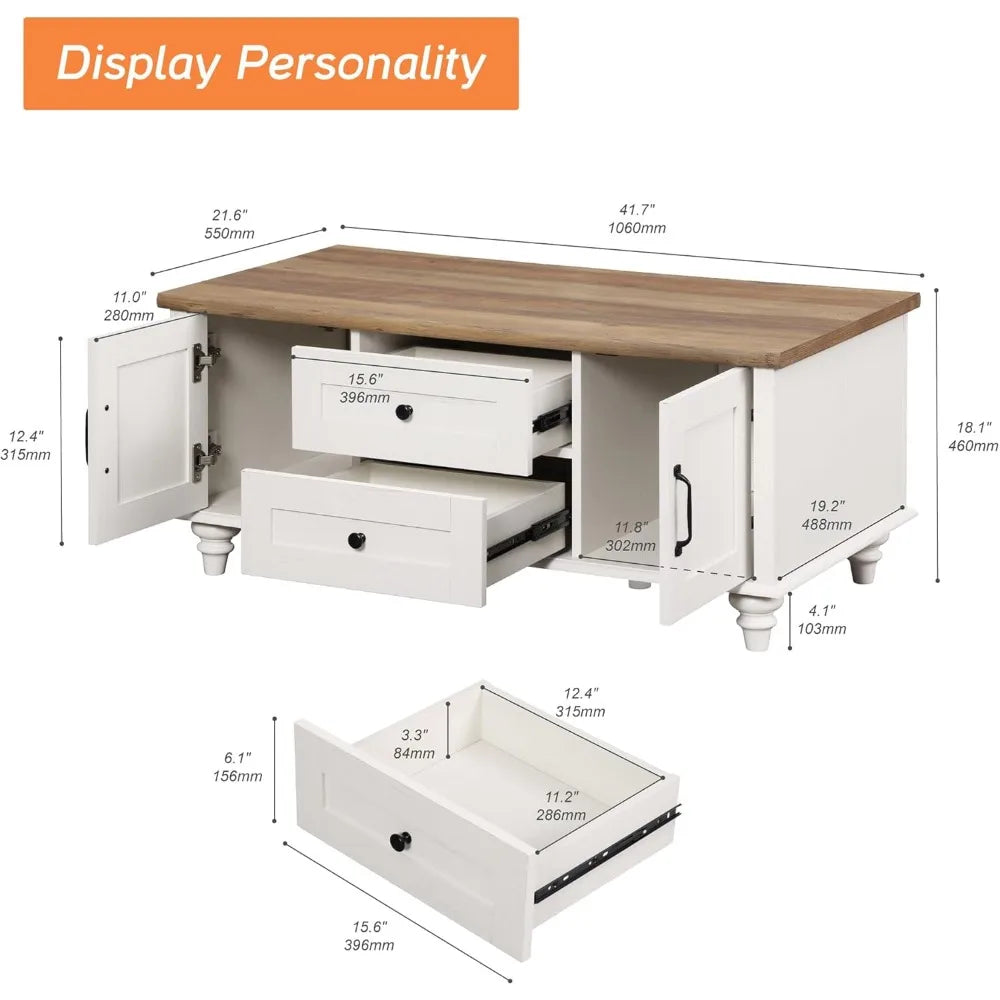 Modern Coffee Table With Storage Cabinet And Drawer