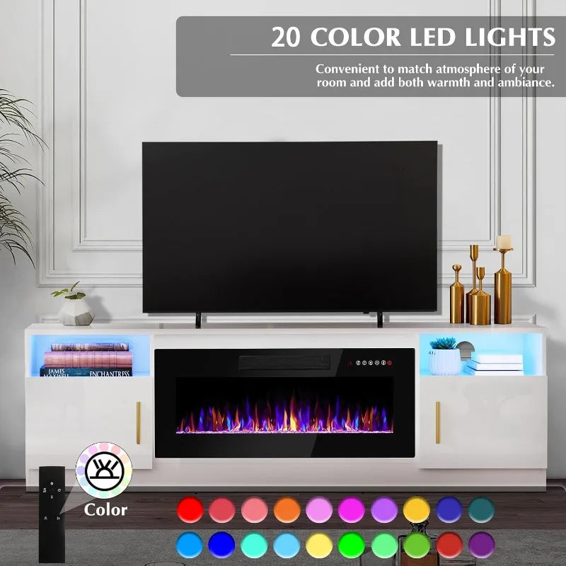 Fireplace TV Stand With Electric Insert And Storage Unit