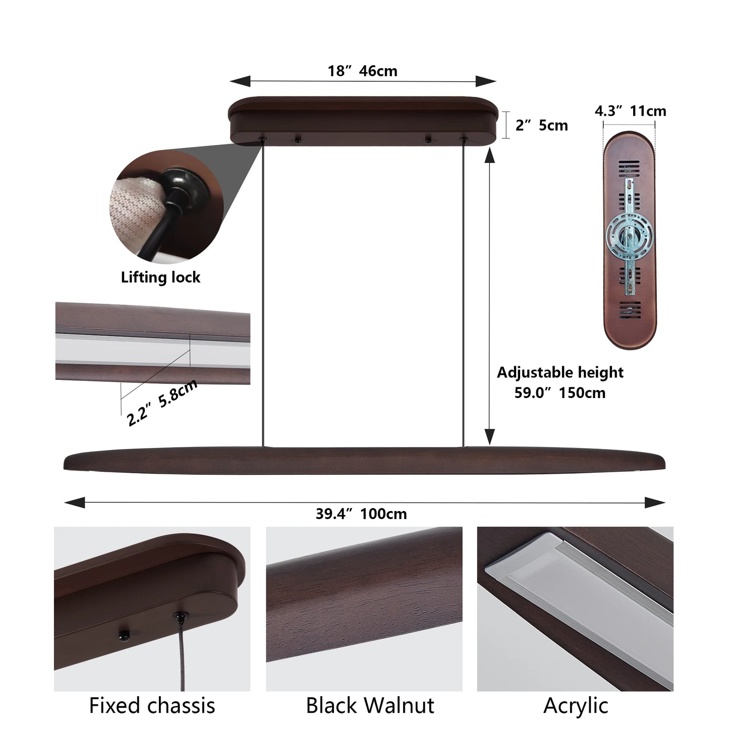 ARLGSITE Wooden Dimmable LED Pendant Light With Remote
