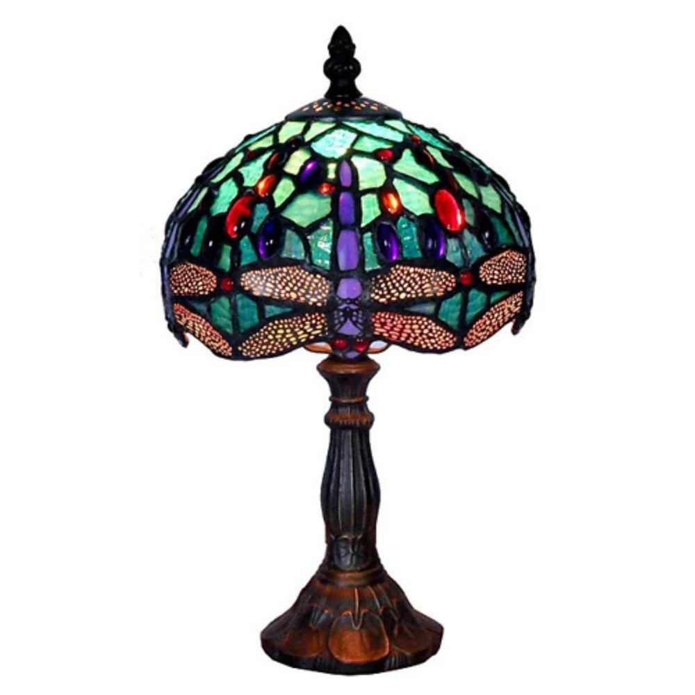 XMSJ Tiffany Dragonfly Table Lamp Bronze Glass Shade