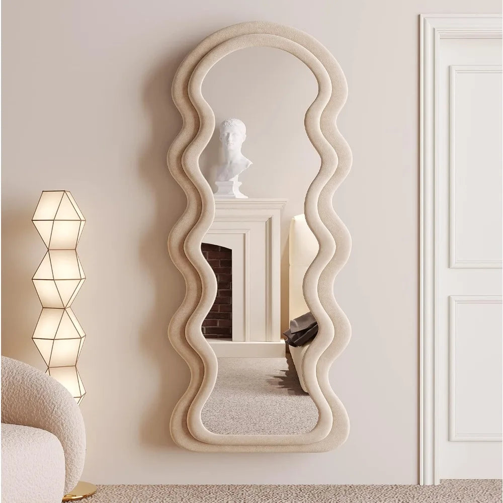 HUANZHUANG Modern Wavy Arched Standing Floor Mirror