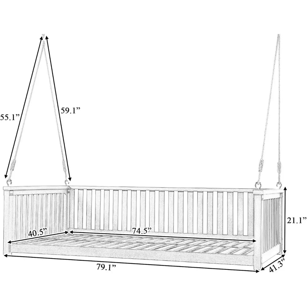 Acacia Wood Porch Swing With Hemp Rope Garden Swing