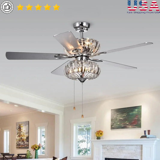 XMSJ Ceiling Fan Chrome 6 Crystal Shades Remote Lighting