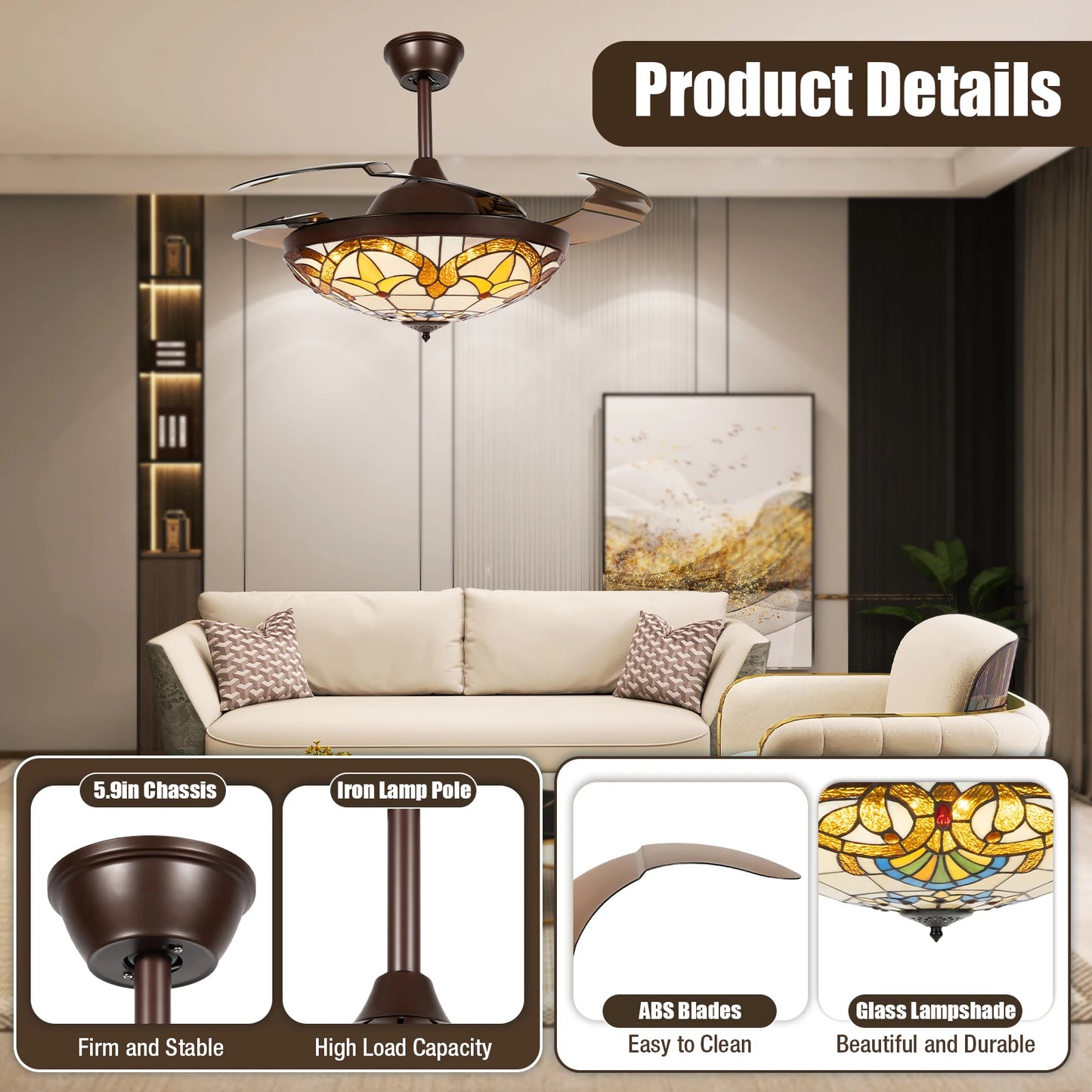 Hign Concerned Ceiling Fan With Lights LED Remote Control