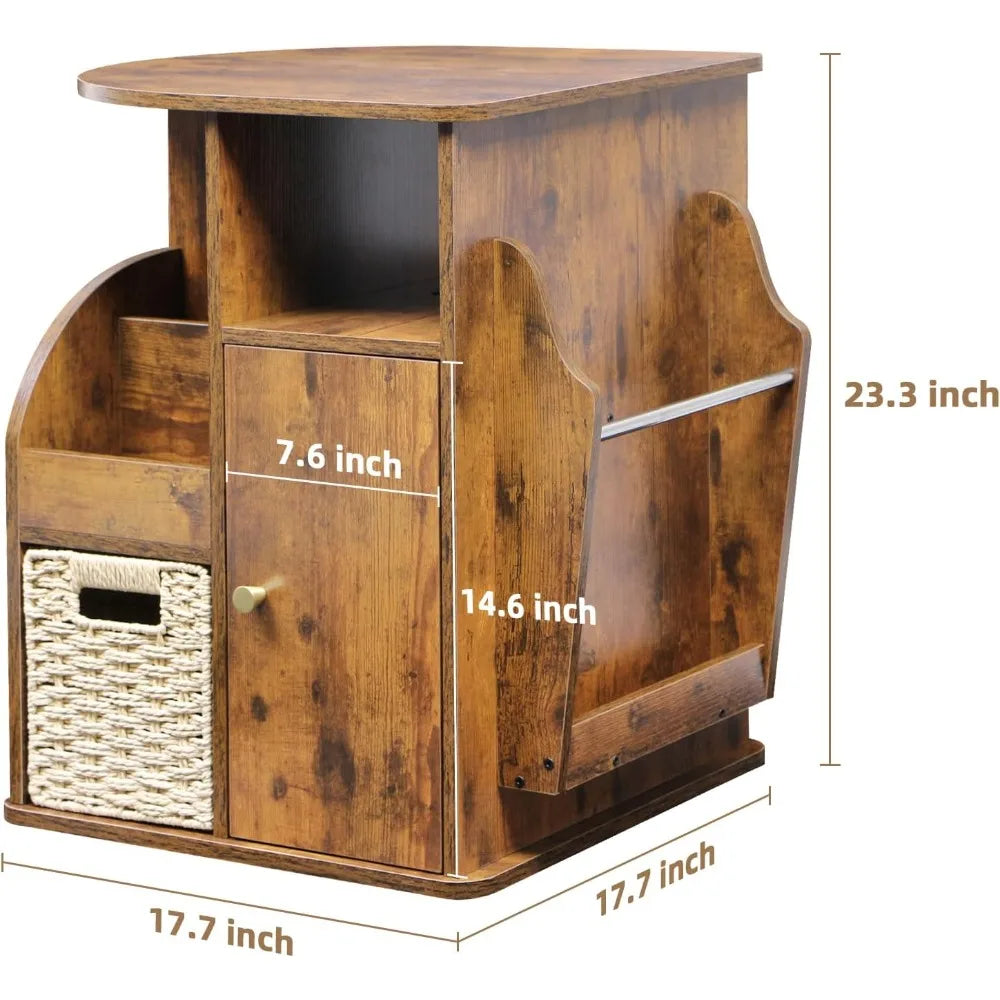 TooCust Rotating End Table With Storage And Magazine Holder