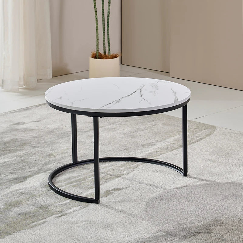 Slate Luxury Modern Round Coffee Table With Metal Legs