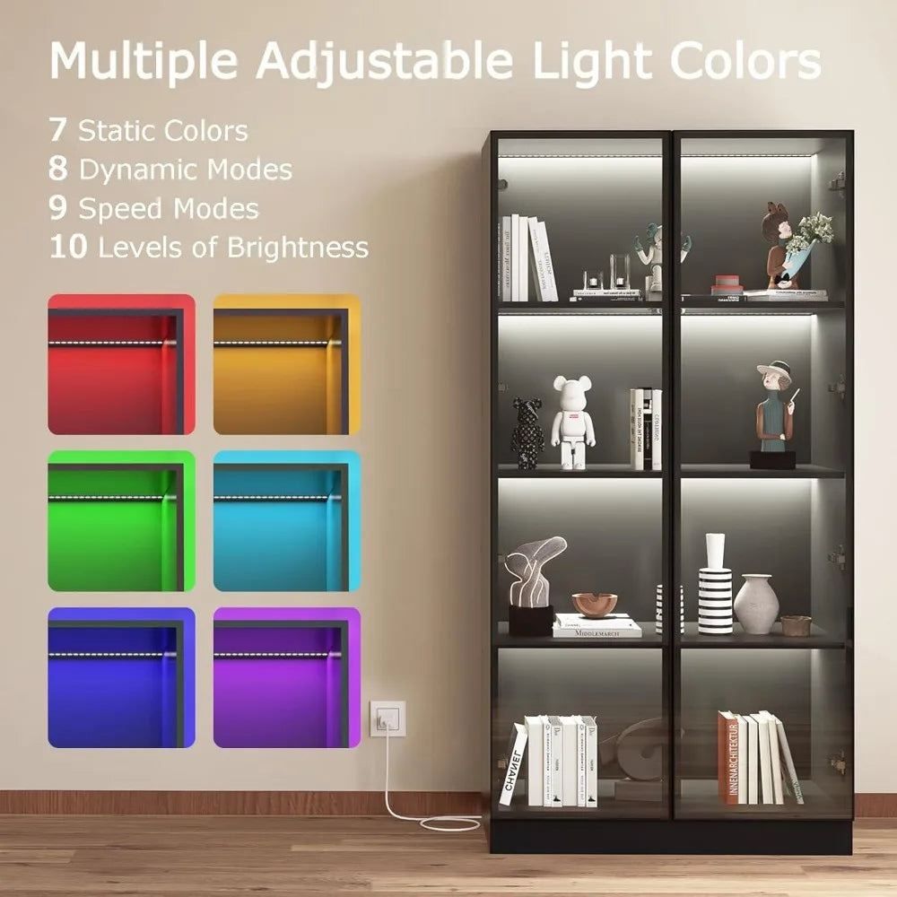 YANYING Glass Curio Cabinet With LED Lights And Shelves