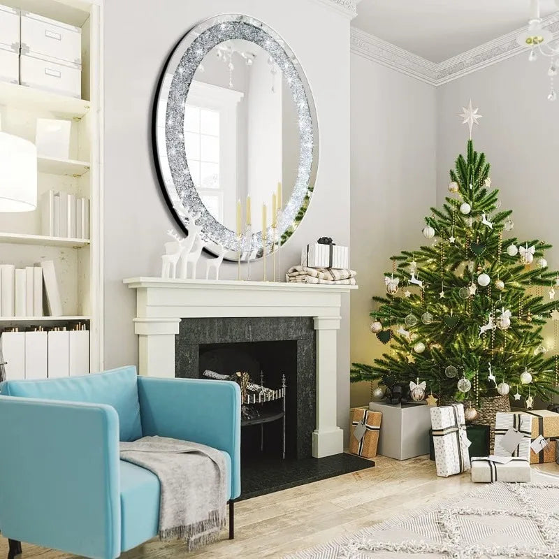 Crystal Crushed Diamond Oval Frameless Wall Mirror