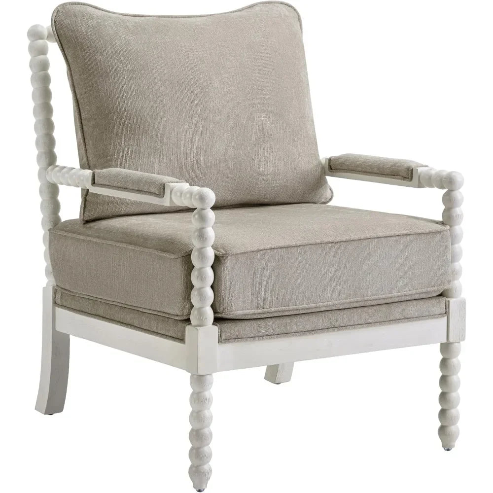 ANGDUO Linen Spindle Accent Chair With Wood Frame Cushion