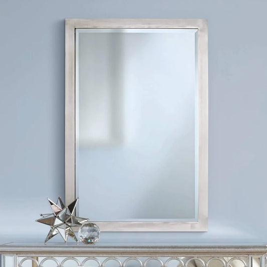 Metzeo Rectangular Vanity Wall Mirror Brushed Nickel Metal Frame