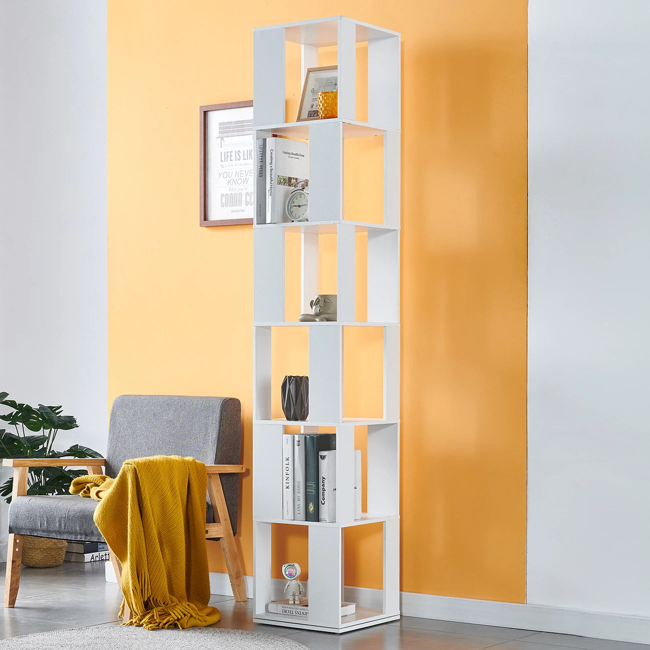 BonChoice Rotatable 6 Tier Slim Corner Bookcase Shelf