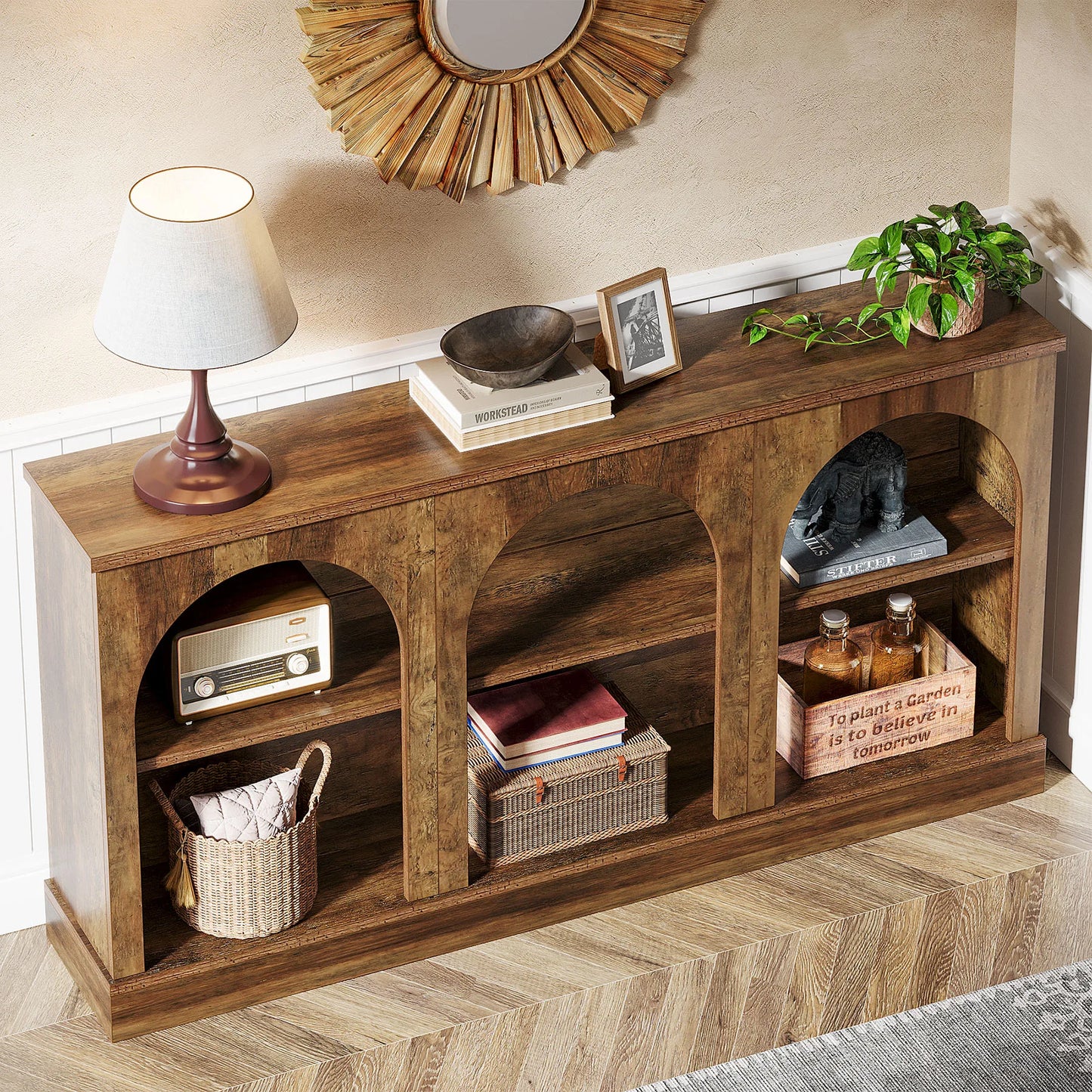 Tribesigns Farmhouse Console Table With 3 Tier Storage