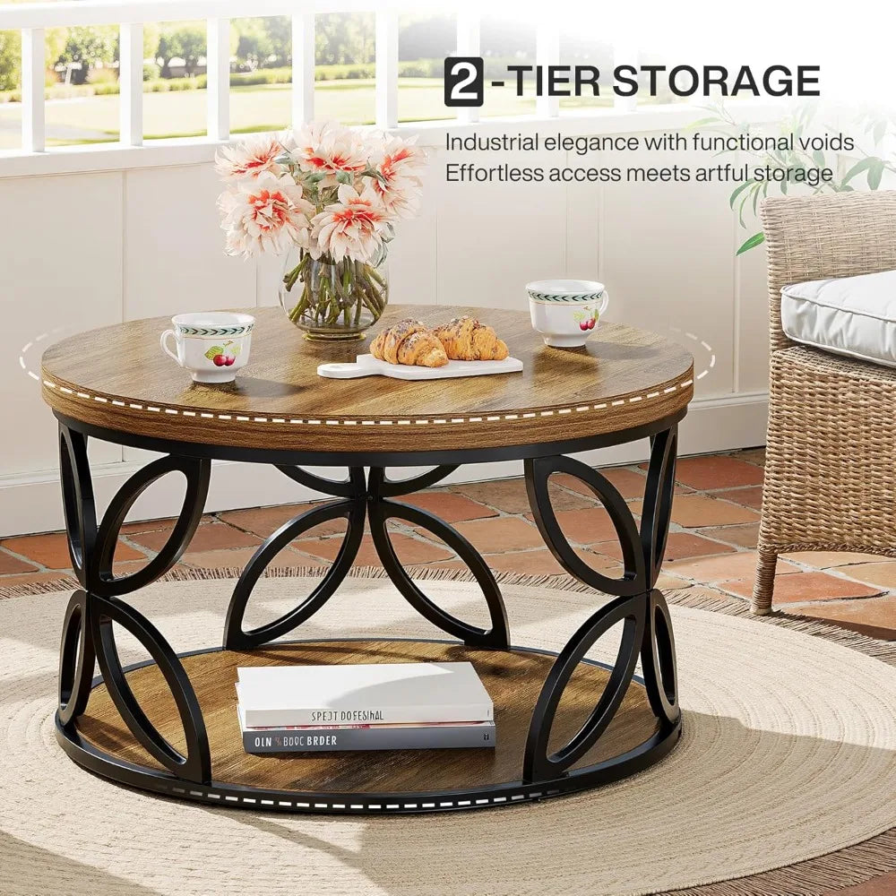 Round Coffee Table With Storage Living Room Center Table